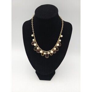 Signed Carolee Faux Pearl And‎ Acrylic Necklace Purple & Amber Gold Tone